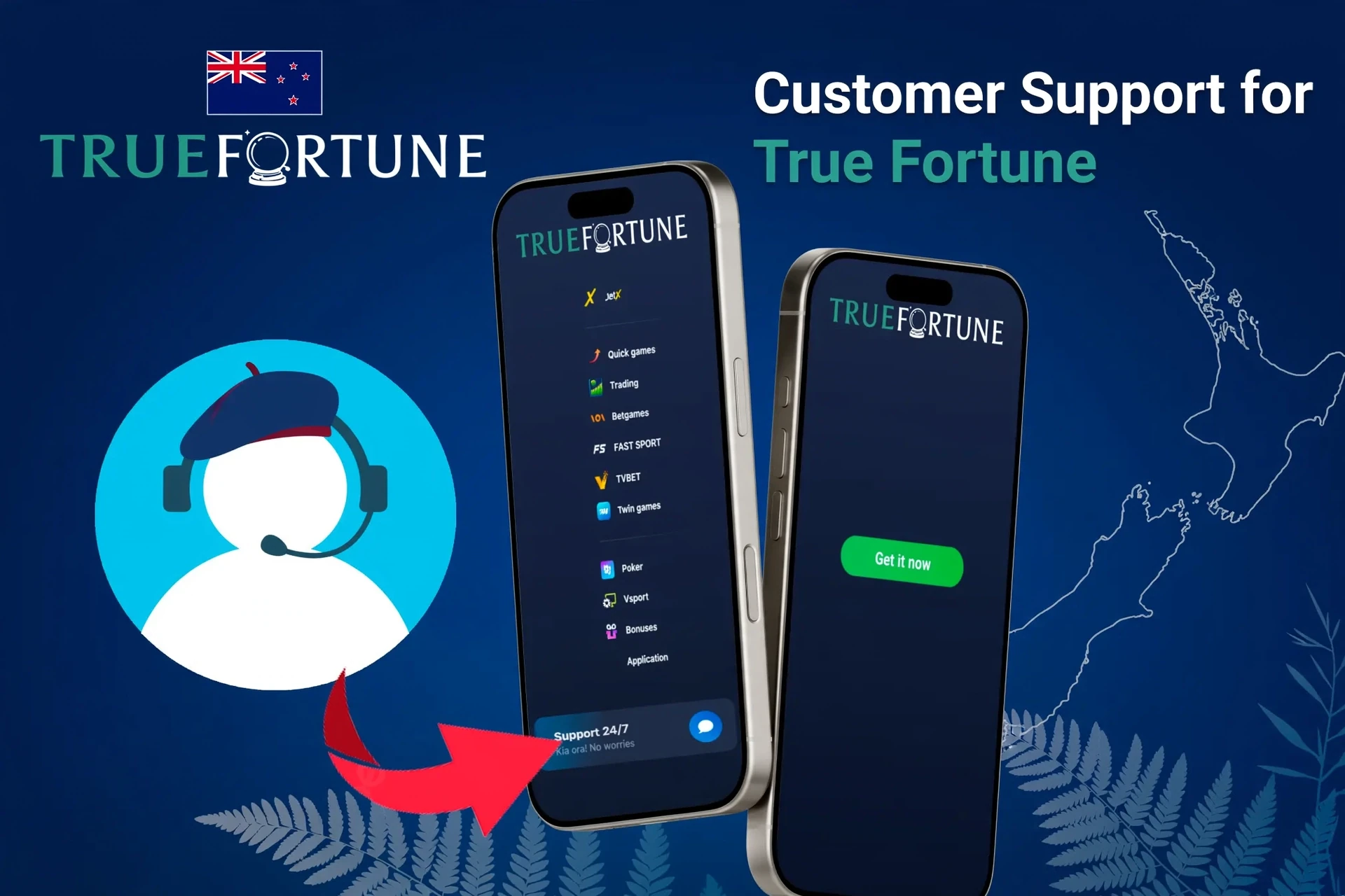 Customer support feature for the app, highlighting options for contacting support through the app