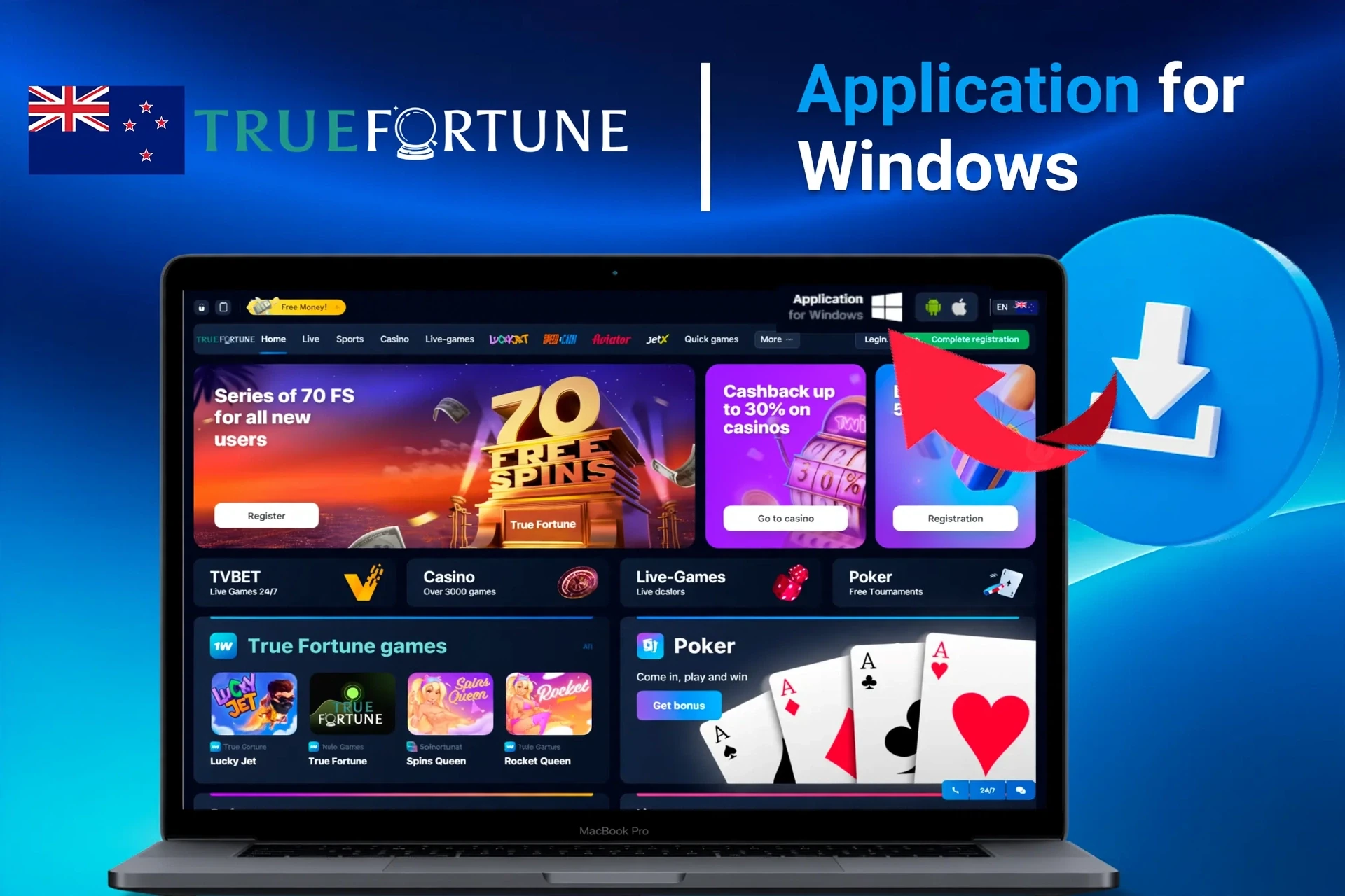 True Fortune Windows application download instructions and promotion