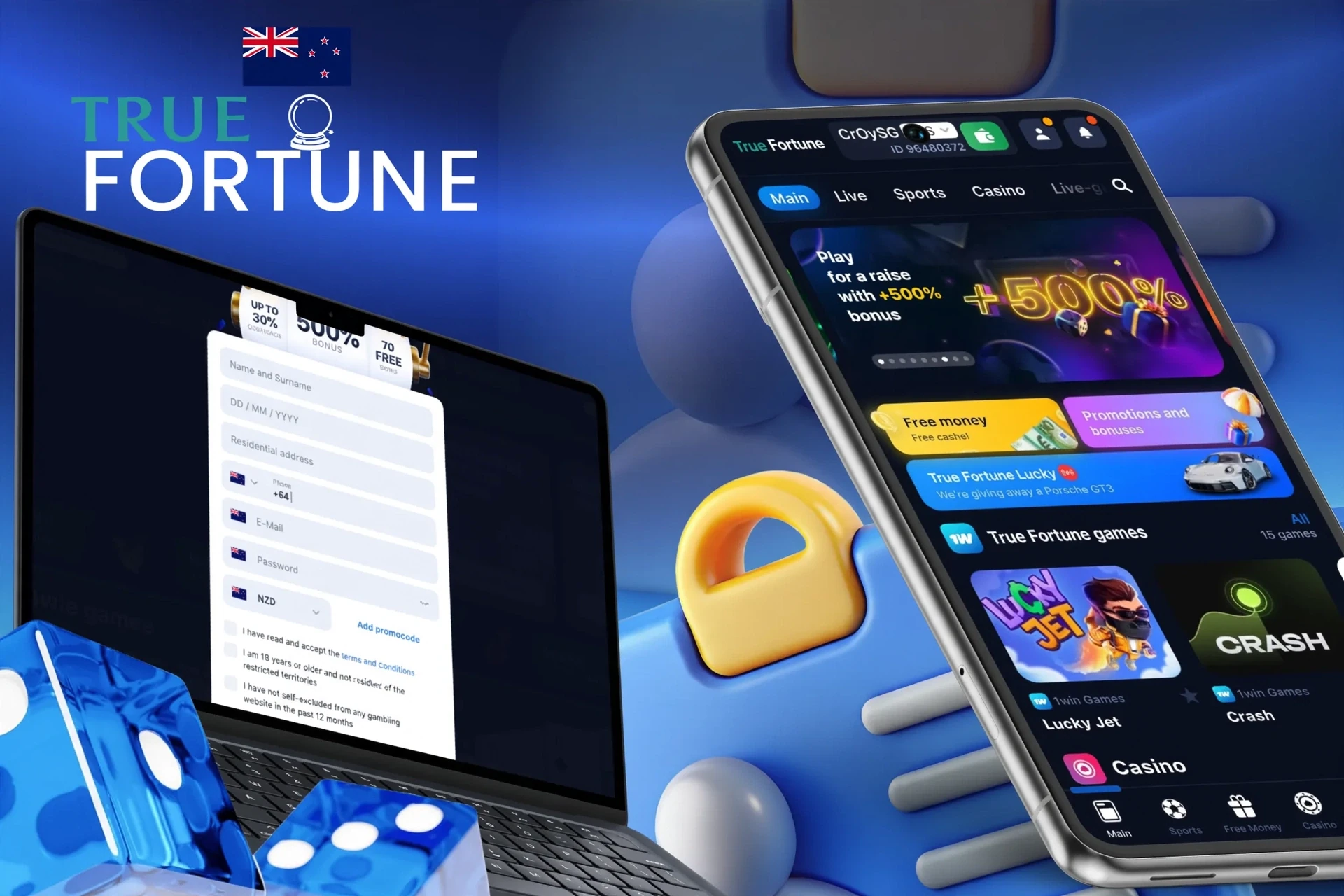 Description of registering with True Fortune and receiving a welcome bonus